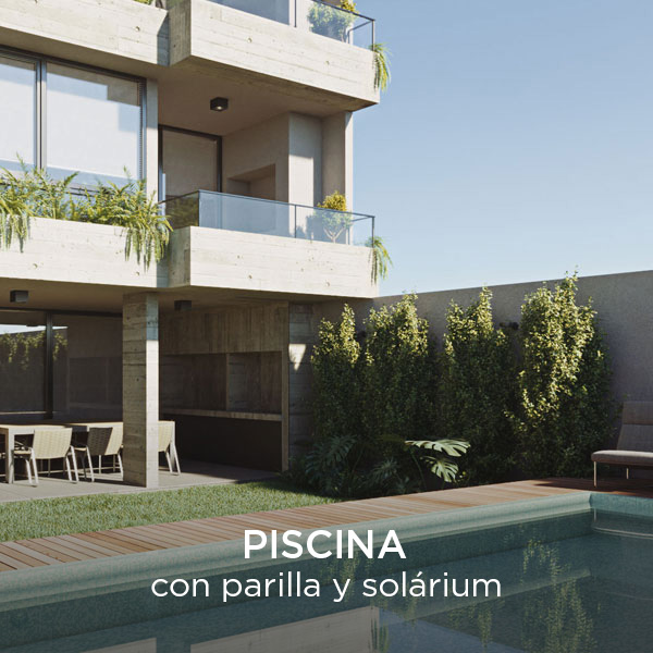 Contrafrente con amplio espacio verde, Piscina, parrilla y solárium